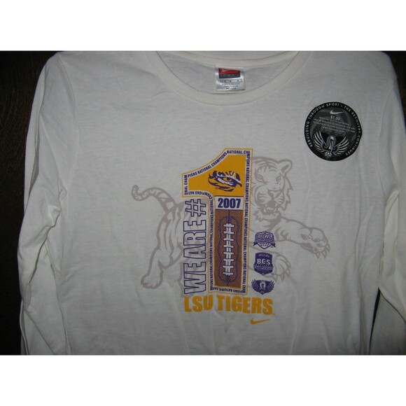 Vintage Mens Nike White Tag LSU Tigers White 2007 Championship LS T-Shirt  M NWT - Picture 2 of 3